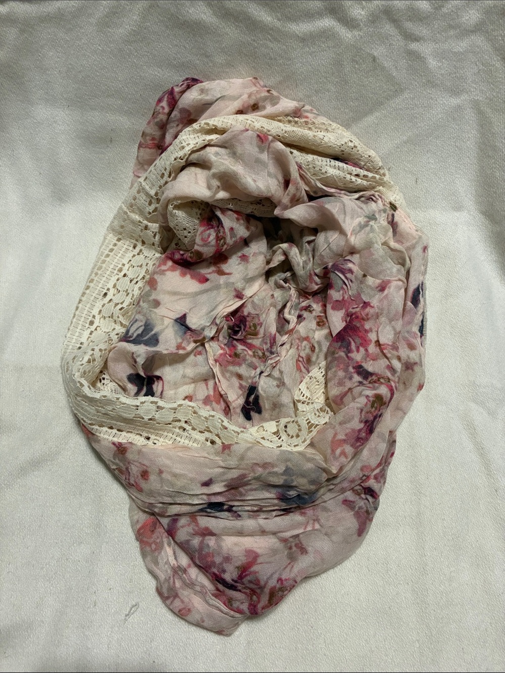 Maurices Pink Floral Lace-Trim Wrap Scarf